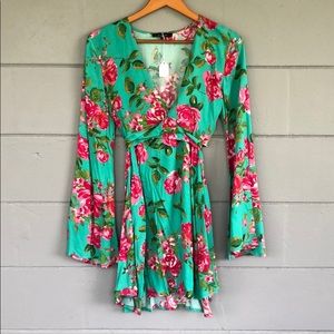 OLIVACEOUS Mint green & pink floral dress